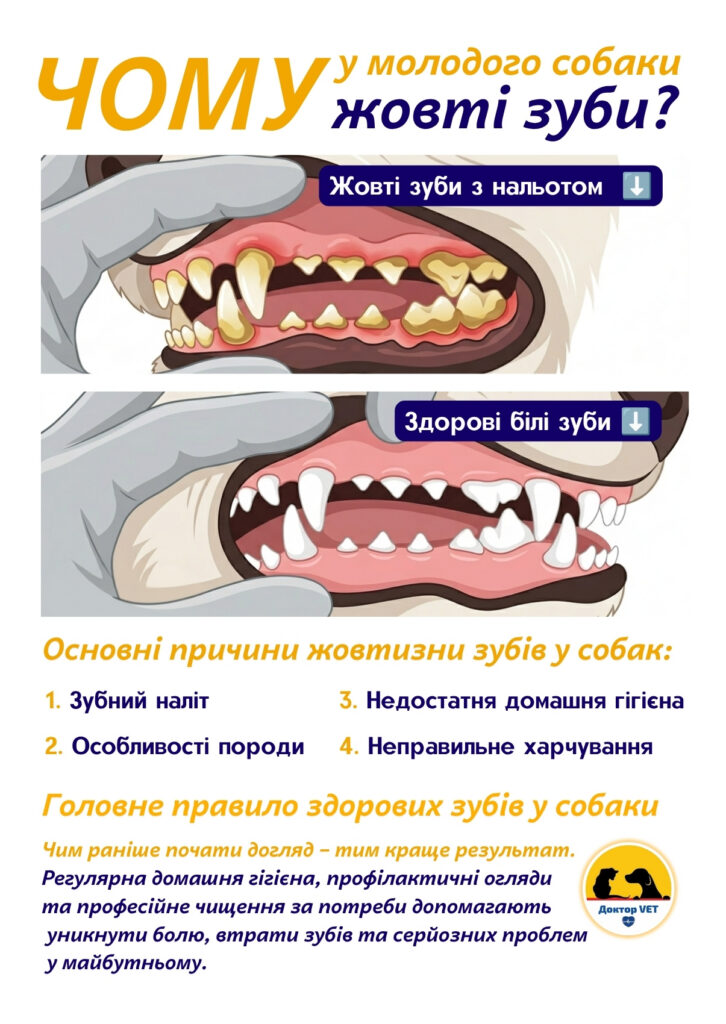 Чому у молодого собаки вже жовті зуби?